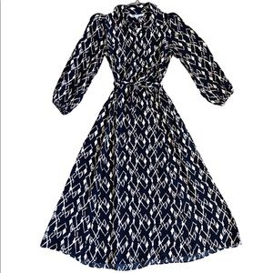 ZARA BLACK AND CREAM COLLARED LONG SLEEVE DRESS WITH BELT AROUND WAIST, SIZE XS